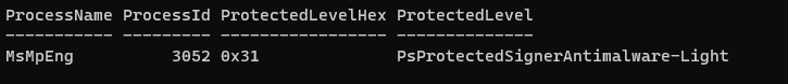Screenshot of a script I created to pull protected processes and their values