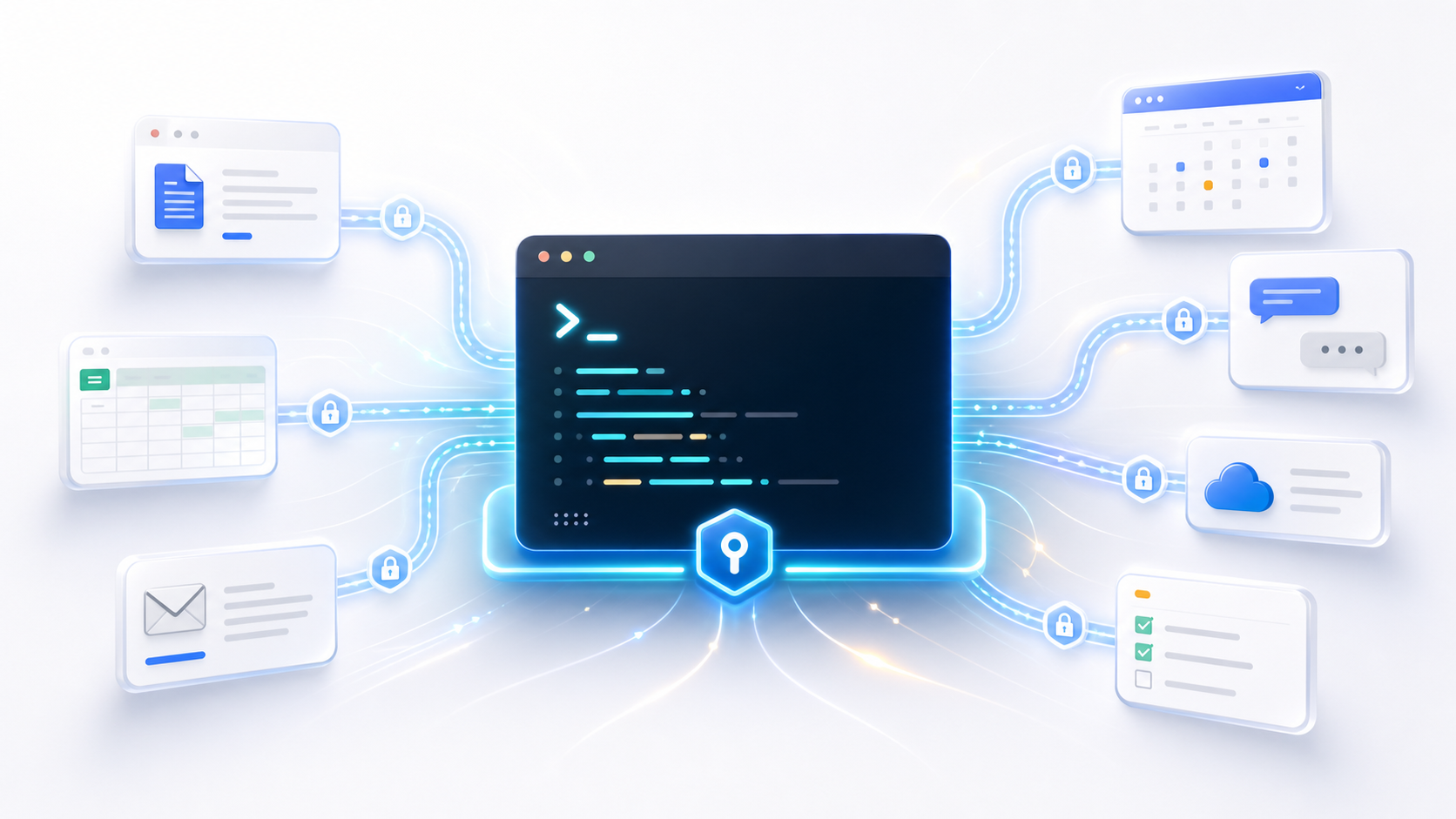 Figure 1 — A Codex session brokering authenticated access out to a user's connected third-party apps.