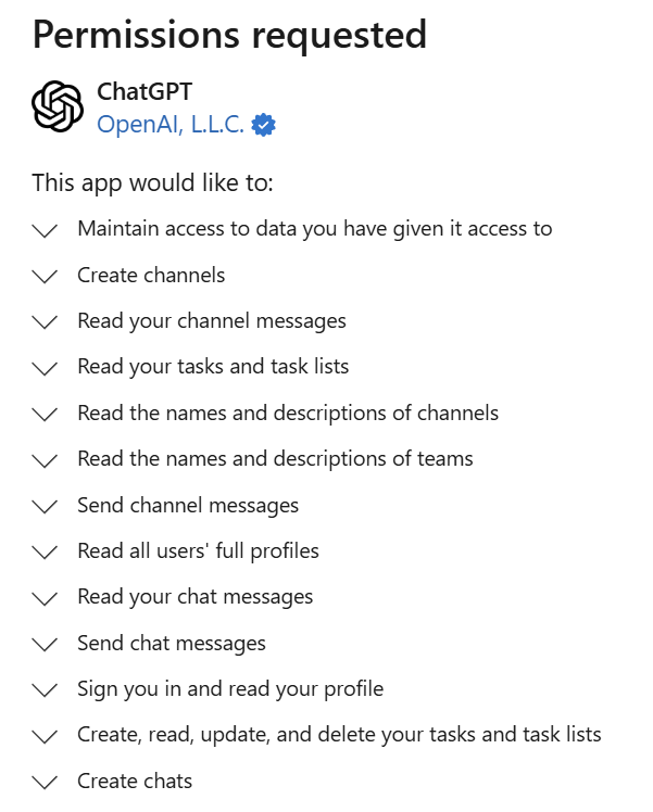 Figure 6 — The Microsoft consent screen for the Teams App.