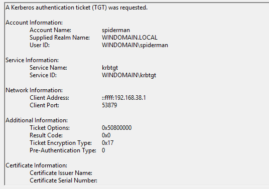 Windows Event ID 4768: Kerberos authentication ticket (TGT) was requested