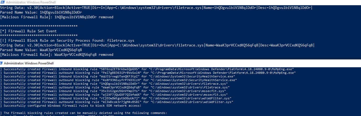 Figure 9: Example of malicious firewall rules being removed in real-time