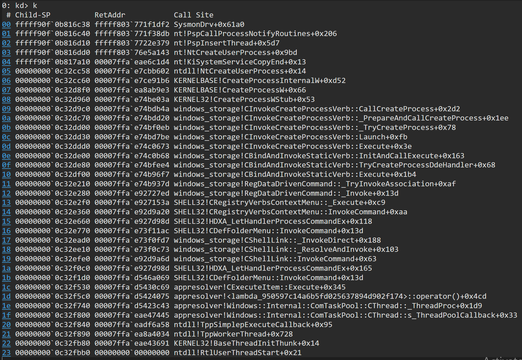 Reviewing the stack callback