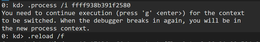 Switch to the process context and reloading user-mode symbols