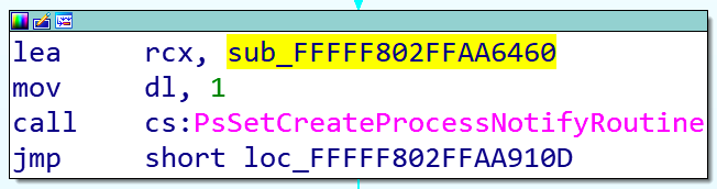 Function before PsSetCreateProcessNotifyRoutine. Inspect this function.