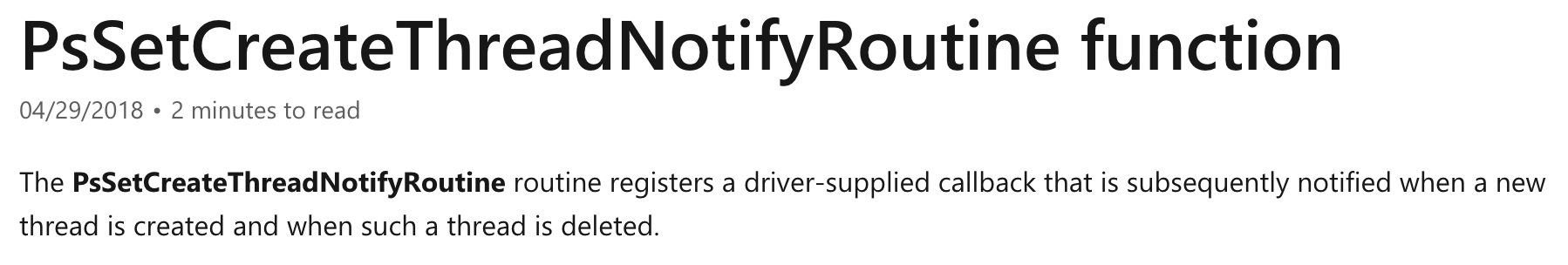 PsSetCreateProcessNotifyRoutine information on Microsoft Docs